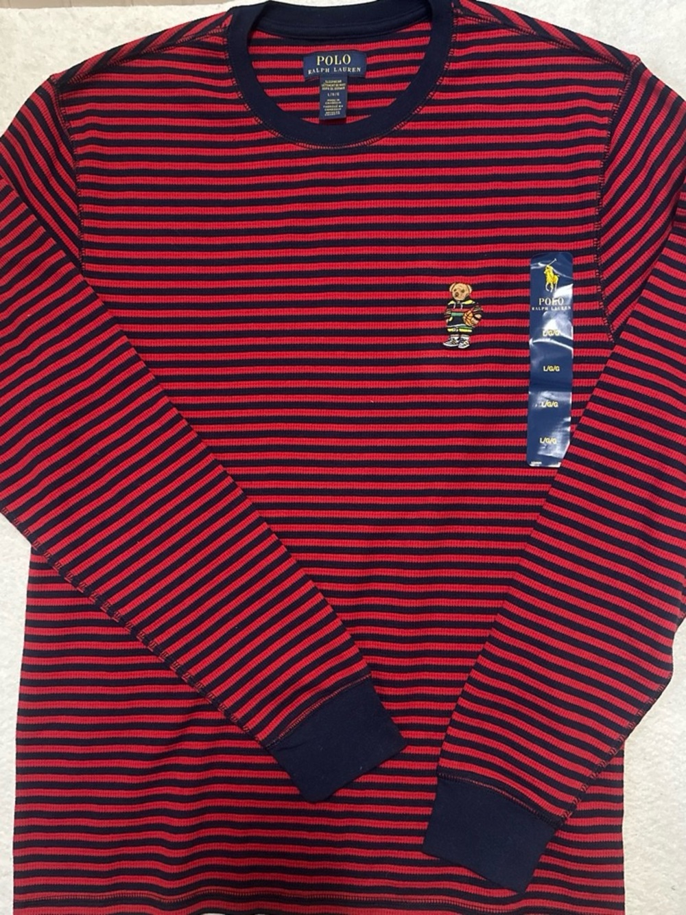 Polo by Ralph Lauren Red & Navy Striped Cotton Blend Sleepshirt